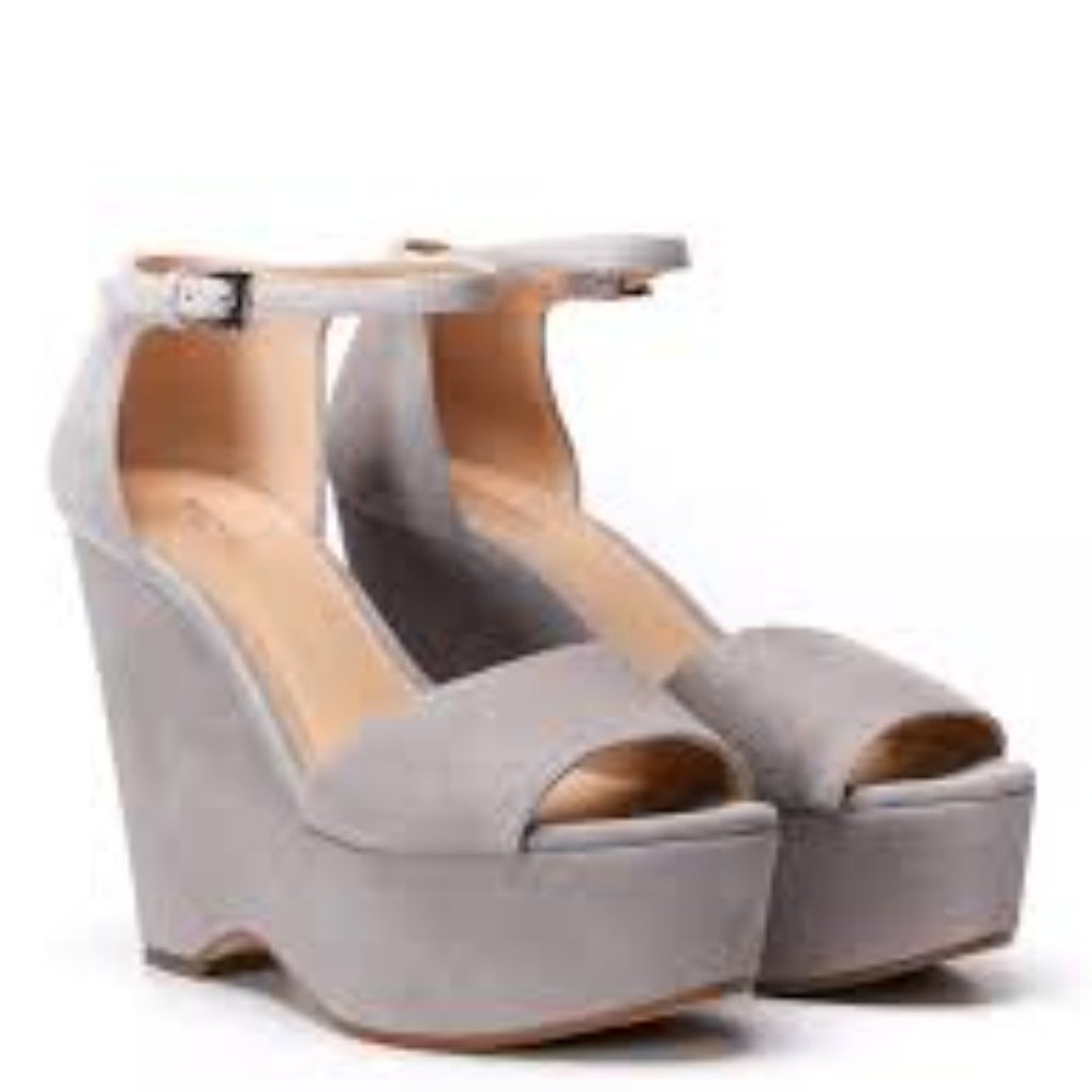 Michael Kors Leather Platform Wedges - Dove Gray